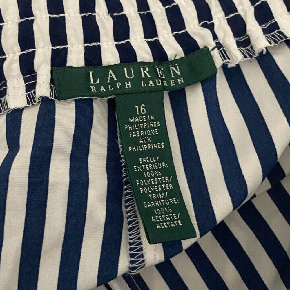 Lauren Ralph Lauren Pull On Ankle Pants Sz XL Navy Blue White Stripe Drawstring - Picture 6 of 9